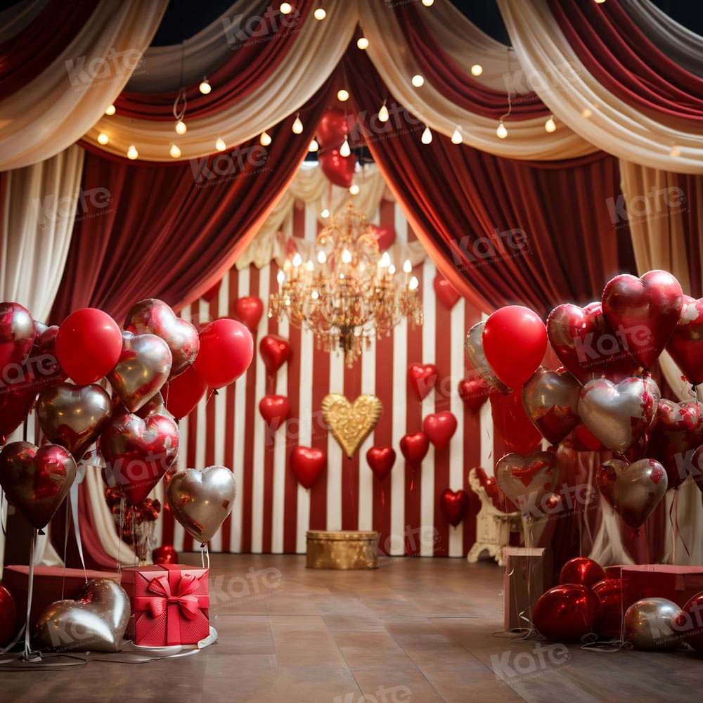 Kate Valentine's Day Backdrop Love Balloons Red Stage Designed by Emetselch - Kate Backdrop AU