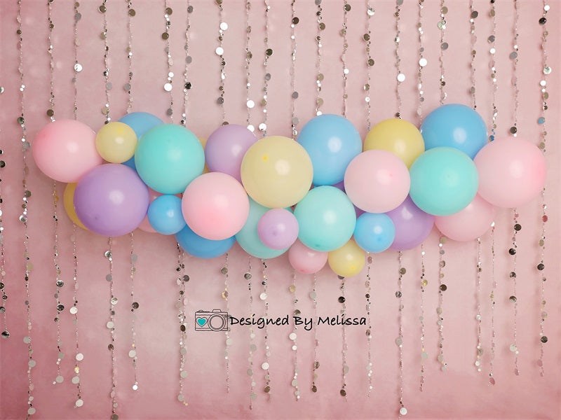 Kate Birthday Balloons Sequins Backdrop for Photography Designed by Melissa King - Kate Backdrop AU