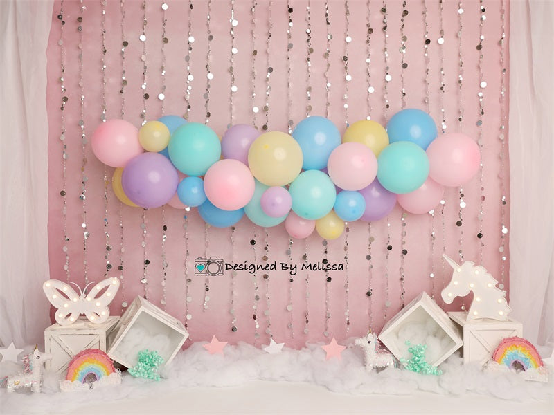 Kate Pastel Unicorn Party Backdrop Designed by Melissa King - Kate Backdrop AU