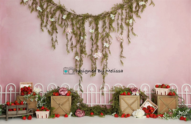 Kate Pink Strawberry Fields Backdrop for Photography Designed by Melissa King - Kate Backdrop AU