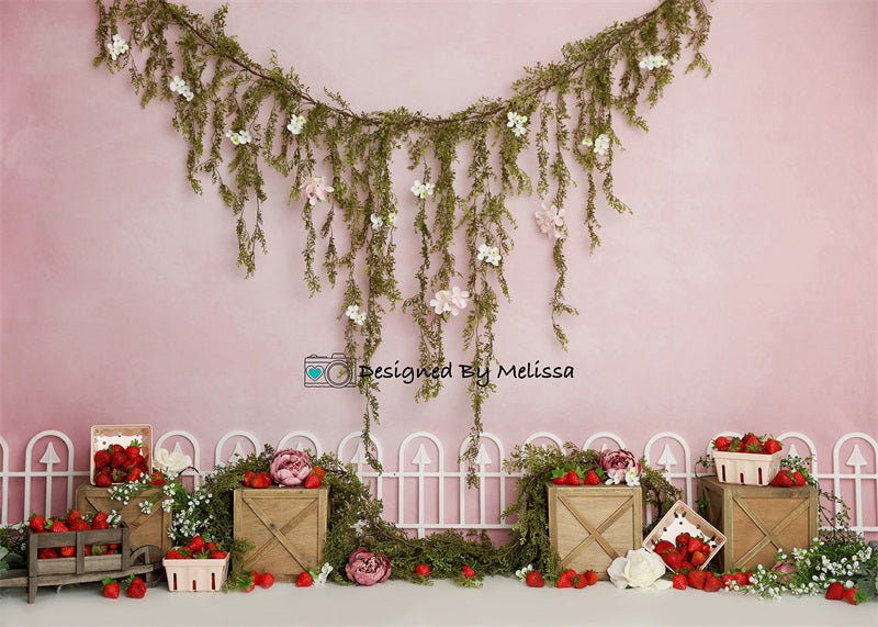Kate Pink Strawberry Fields Backdrop for Photography Designed by Melissa King - Kate Backdrop AU