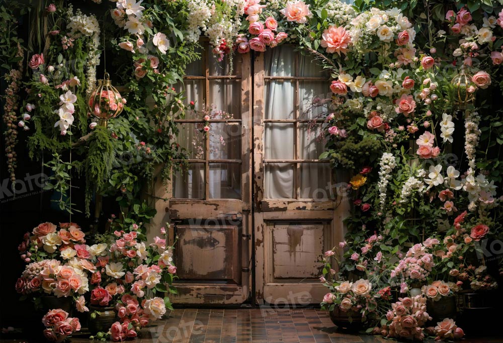 Kate Spring Valentine's Day Flowers Wooden Door Backdrop Designed by Chain Photography - Kate Backdrop AU