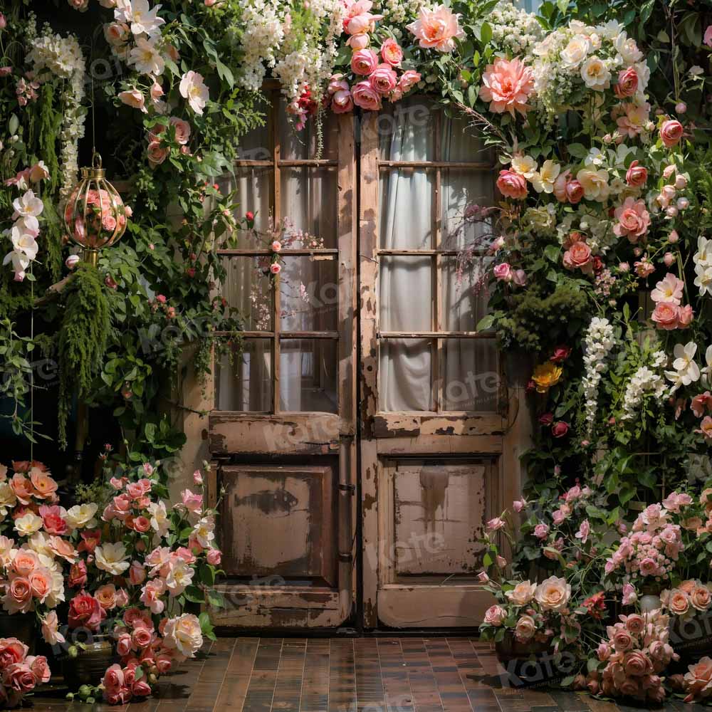 Kate Spring Valentine's Day Flowers Wooden Door Backdrop Designed by Chain Photography - Kate Backdrop AU