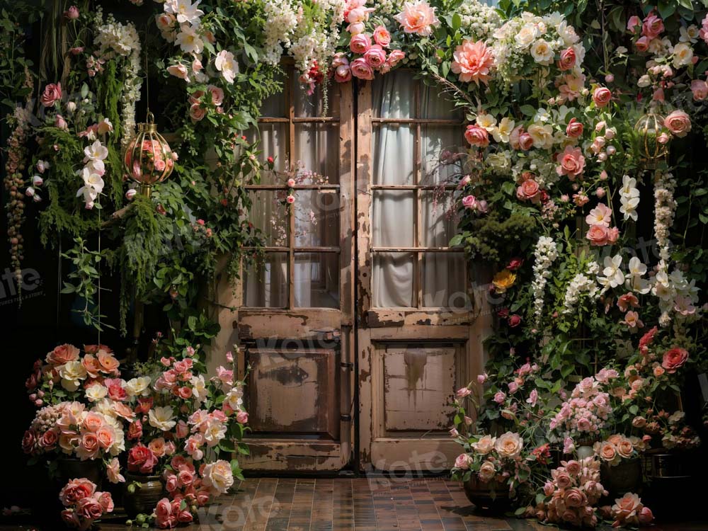 Kate Spring Valentine's Day Flowers Wooden Door Backdrop Designed by Chain Photography - Kate Backdrop AU