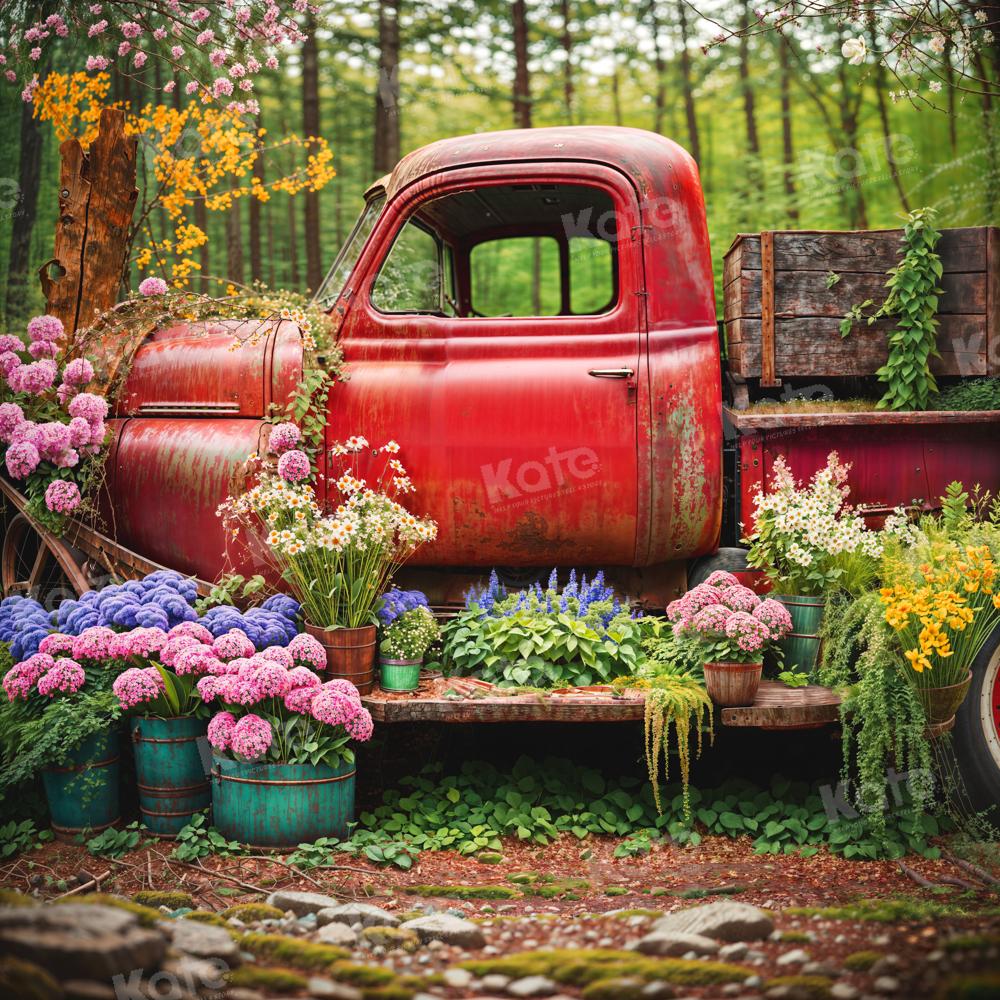 Kate Spring Red Truck Flowers Backdrop for Photography - Kate Backdrop AU