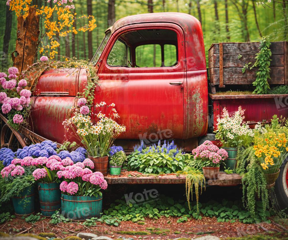 Kate Spring Red Truck Flowers Backdrop for Photography - Kate Backdrop AU