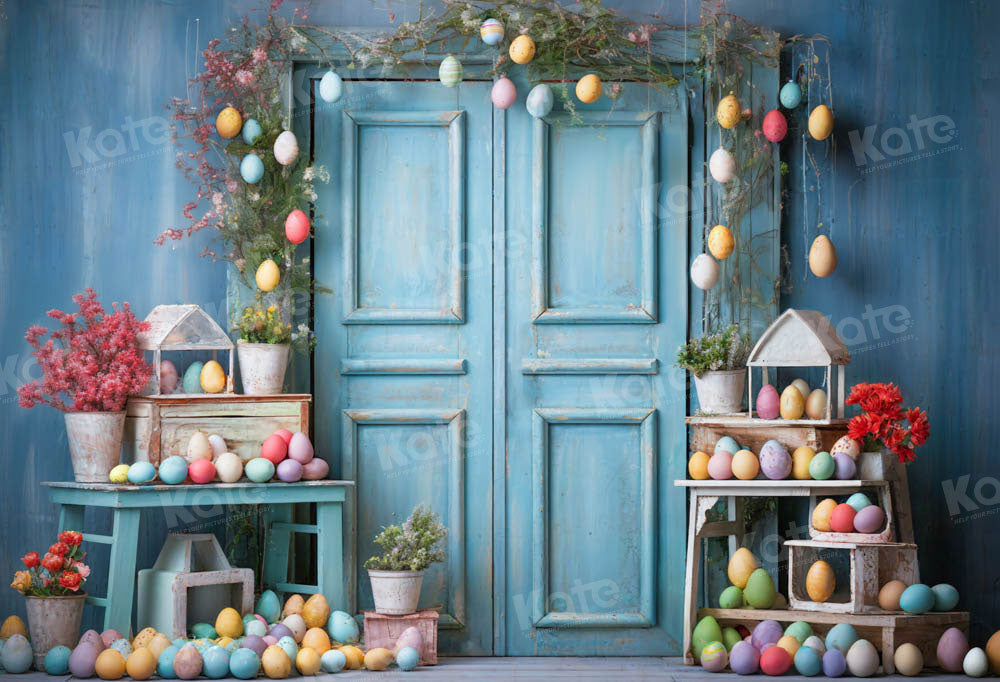 Kate Easter Egg Blue Wooden Door Backdrop Designed by Chain Photography - Kate Backdrop AU