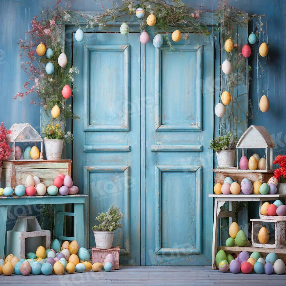 Kate Easter Egg Blue Wooden Door Backdrop Designed by Chain Photography - Kate Backdrop AU