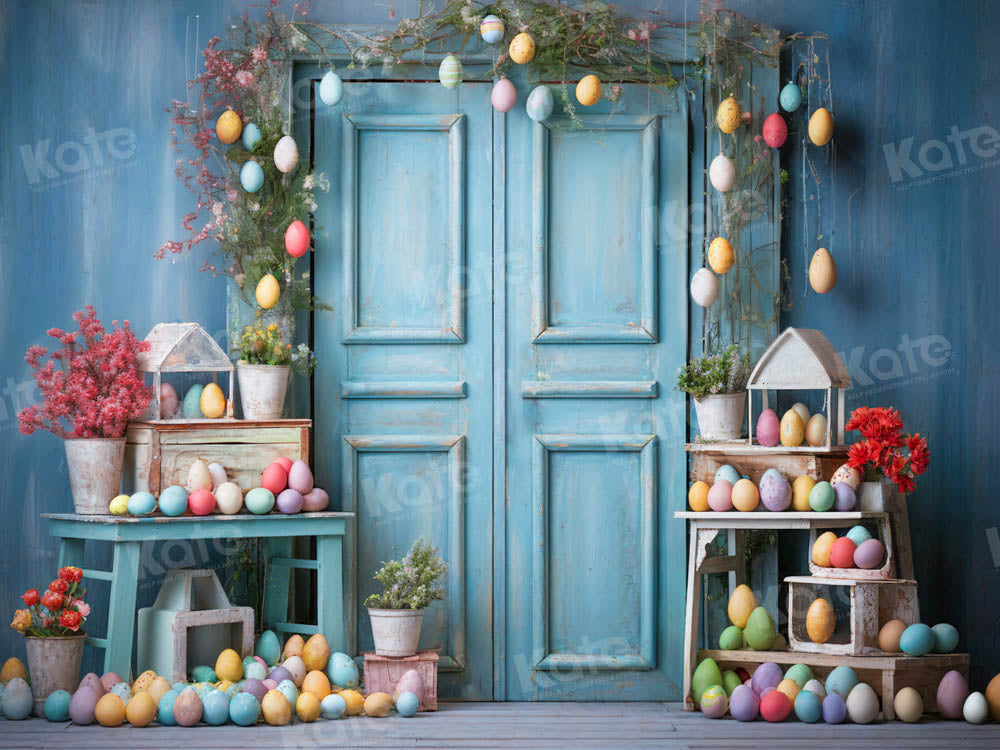 Kate Easter Egg Blue Wooden Door Backdrop Designed by Chain Photography - Kate Backdrop AU