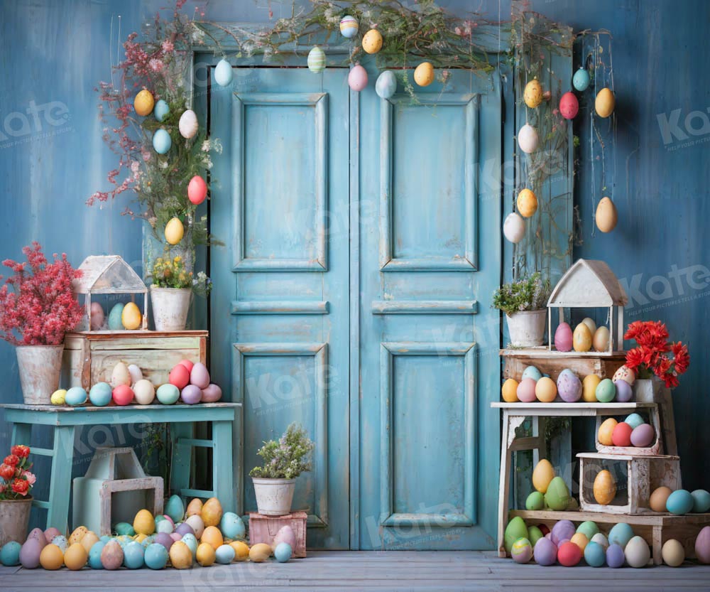 Kate Easter Egg Blue Wooden Door Backdrop Designed by Chain Photography - Kate Backdrop AU