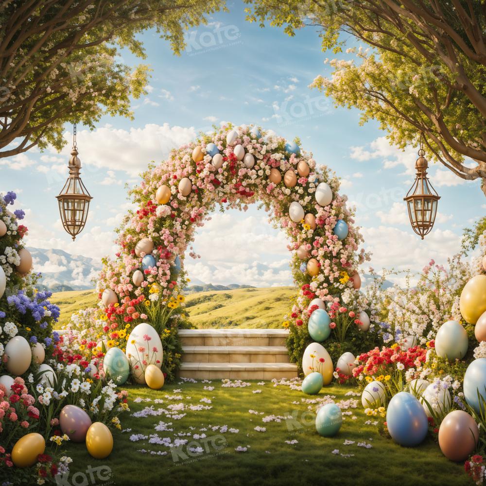 Kate Spring Easter Eggs Flowers Arch Backdrop Designed by Chain Photography - Kate Backdrop AU