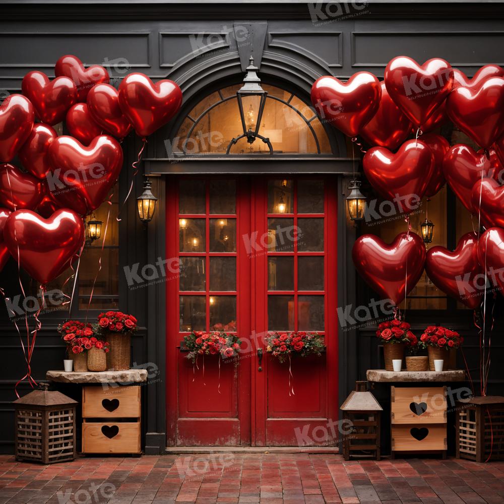 Kate Valentine's Day Backdrop Balloons Flowers Red Wooden Door Designed by Chain Photography - Kate Backdrop AU