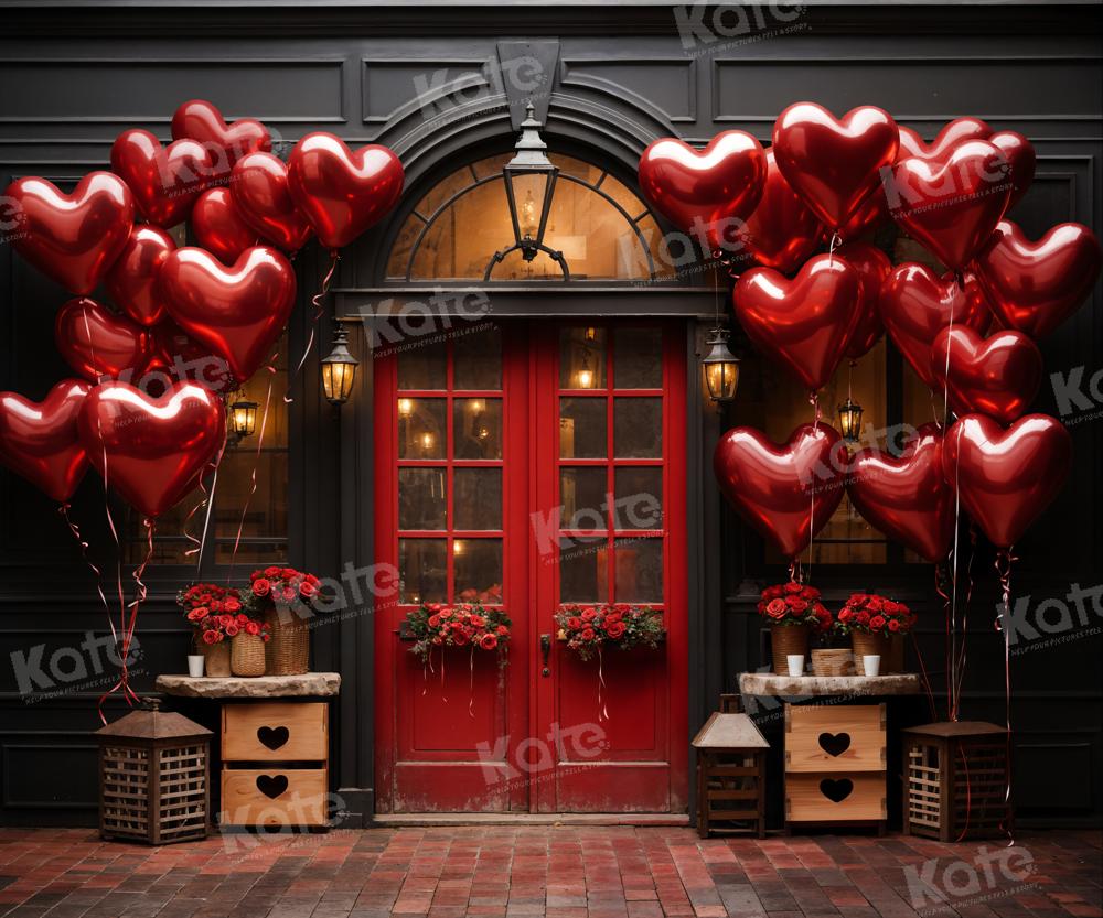 Kate Valentine's Day Backdrop Balloons Flowers Red Wooden Door Designed by Chain Photography - Kate Backdrop AU