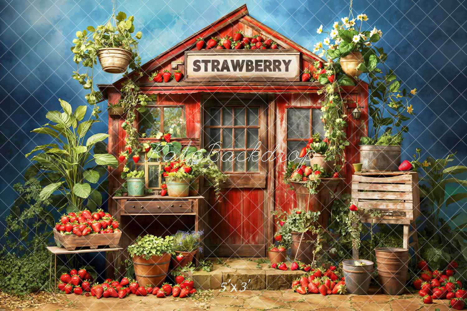 Kate Spring Green Strawberry Warehouse Backdrop Designed by Chain Photography - Kate Backdrop AU
