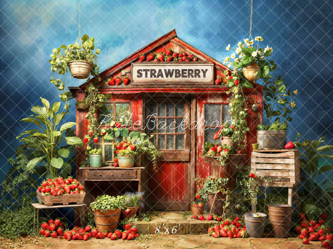 Kate Spring Green Strawberry Warehouse Backdrop Designed by Chain Photography - Kate Backdrop AU