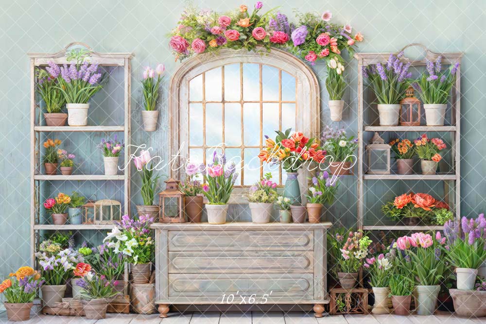 Kate Spring Flowers Potted Window Room Backdrop Designed by Chain Photography - Kate Backdrop AU