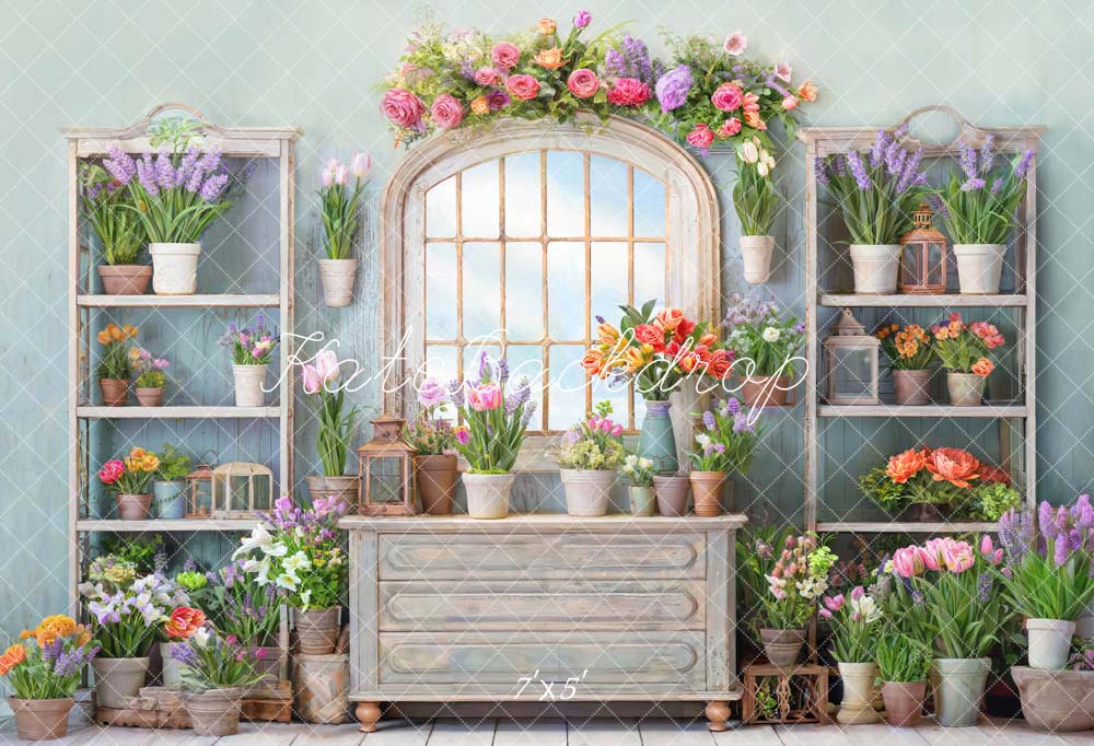 Kate Spring Flowers Potted Window Room Backdrop Designed by Chain Photography - Kate Backdrop AU