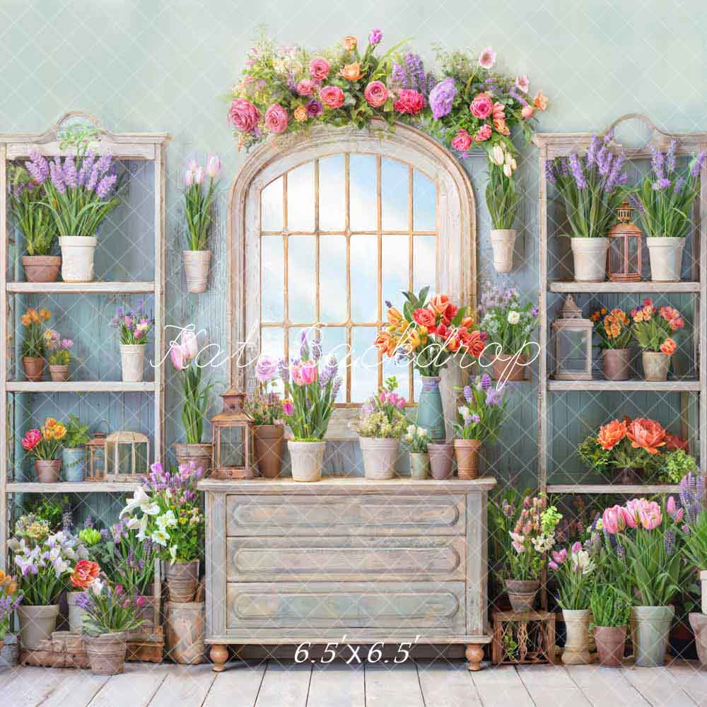Kate Spring Flowers Potted Window Room Backdrop Designed by Chain Photography - Kate Backdrop AU
