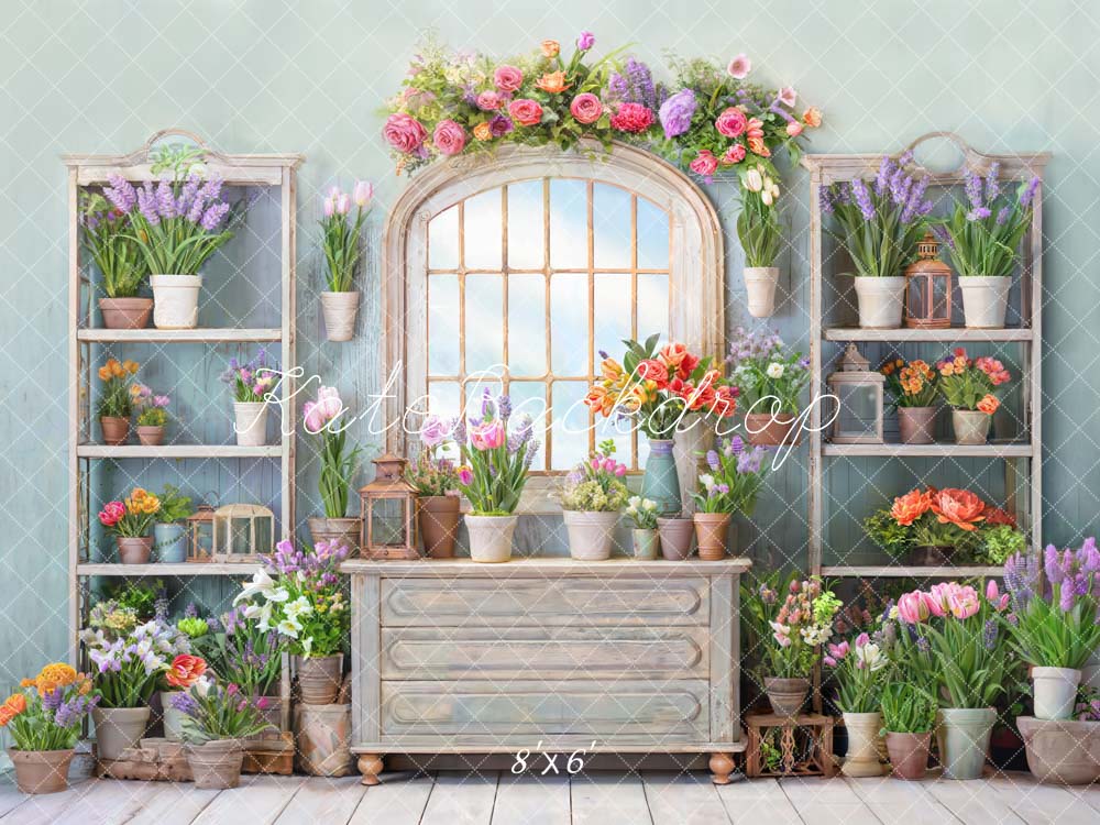 Kate Spring Flowers Potted Window Room Backdrop Designed by Chain Photography - Kate Backdrop AU