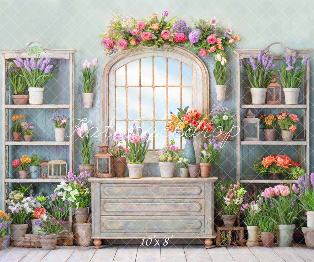Kate Spring Flowers Potted Window Room Backdrop Designed by Chain Photography - Kate Backdrop AU