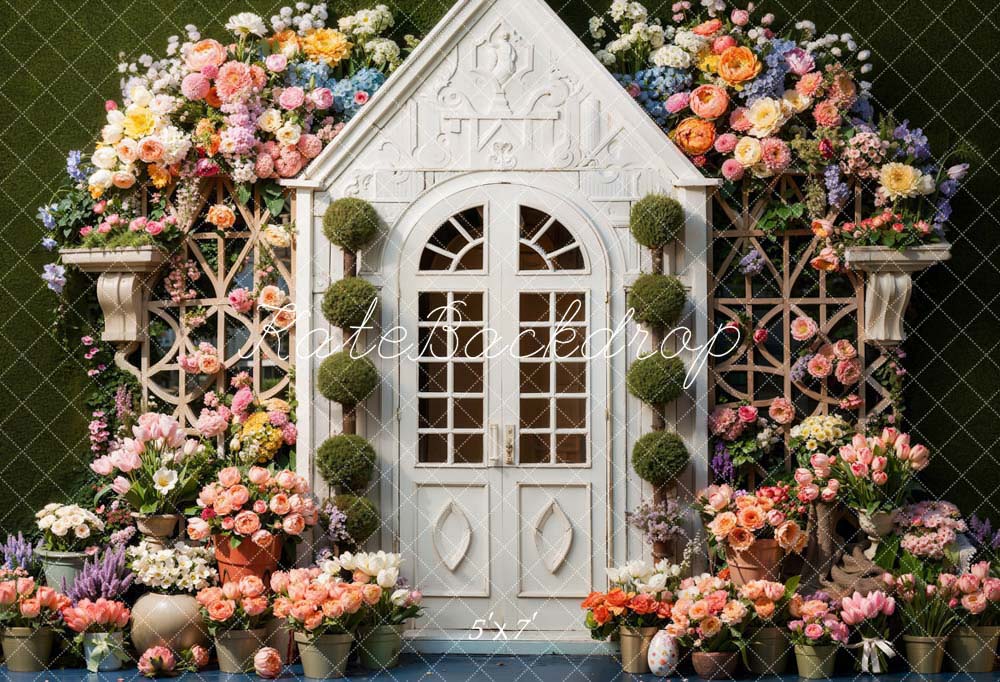 Kate Spring Flowers White Wooden Door Backdrop Designed by Chain Photography - Kate Backdrop AU