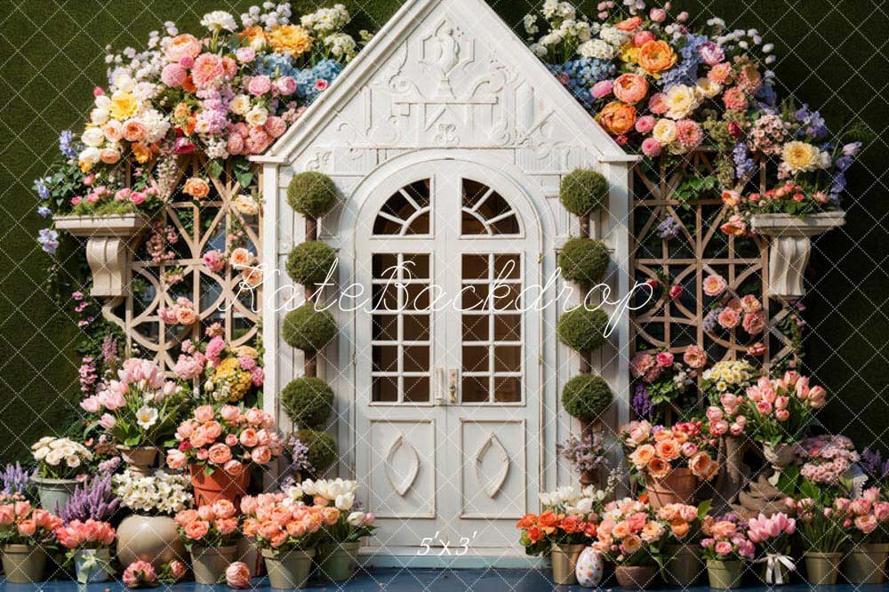 Kate Spring Flowers White Wooden Door Backdrop Designed by Chain Photography - Kate Backdrop AU