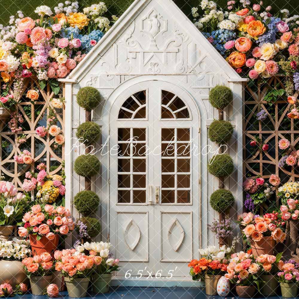 Kate Spring Flowers White Wooden Door Backdrop Designed by Chain Photography - Kate Backdrop AU