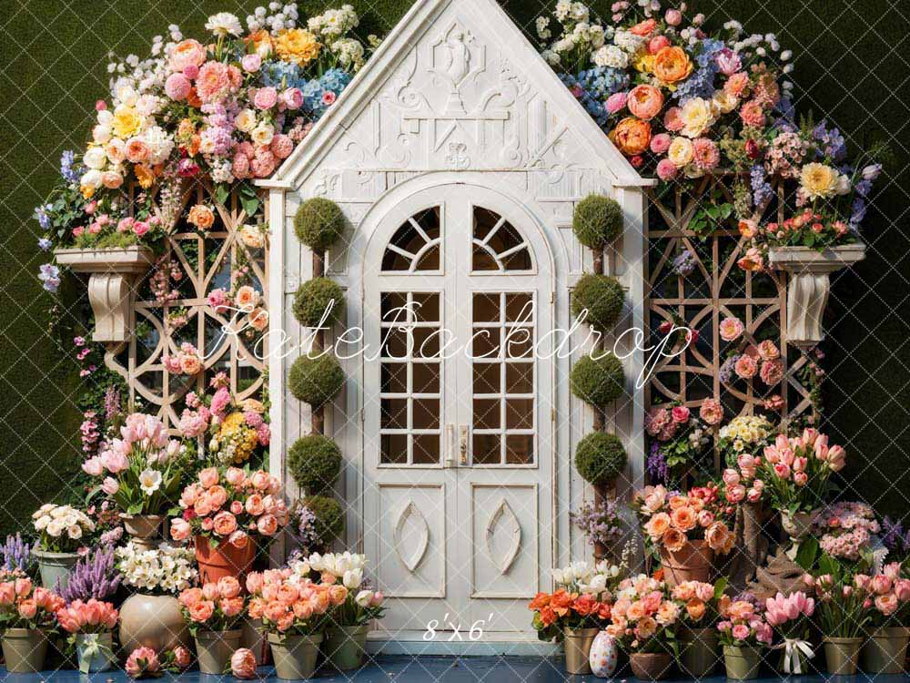 Kate Spring Flowers White Wooden Door Backdrop Designed by Chain Photography - Kate Backdrop AU