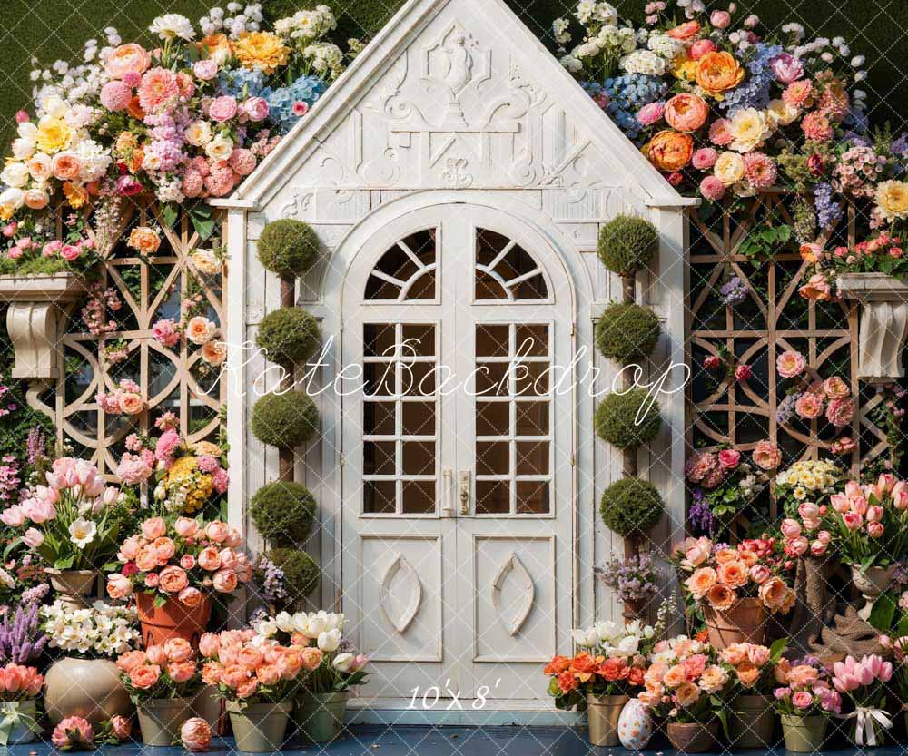 Kate Spring Flowers White Wooden Door Backdrop Designed by Chain Photography - Kate Backdrop AU