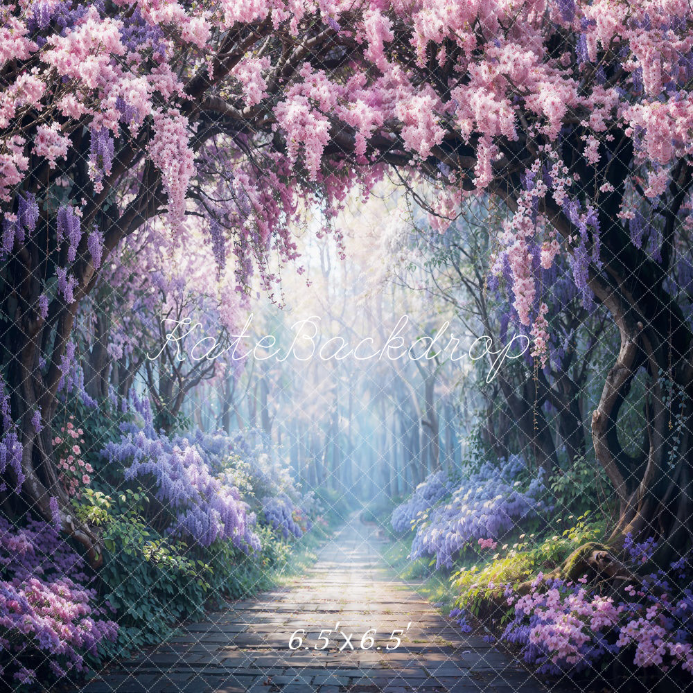 Kate Spring Purple Flowers Forest Path Backdrop Designed by Chain Photography - Kate Backdrop AU