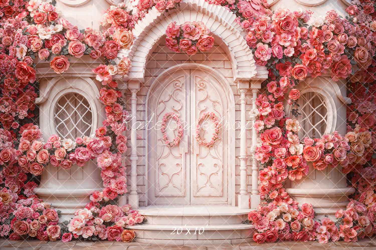 Kate Valentine's Day Pink Flowers House Backdrop Designed by Emetselch - Kate Backdrop AU