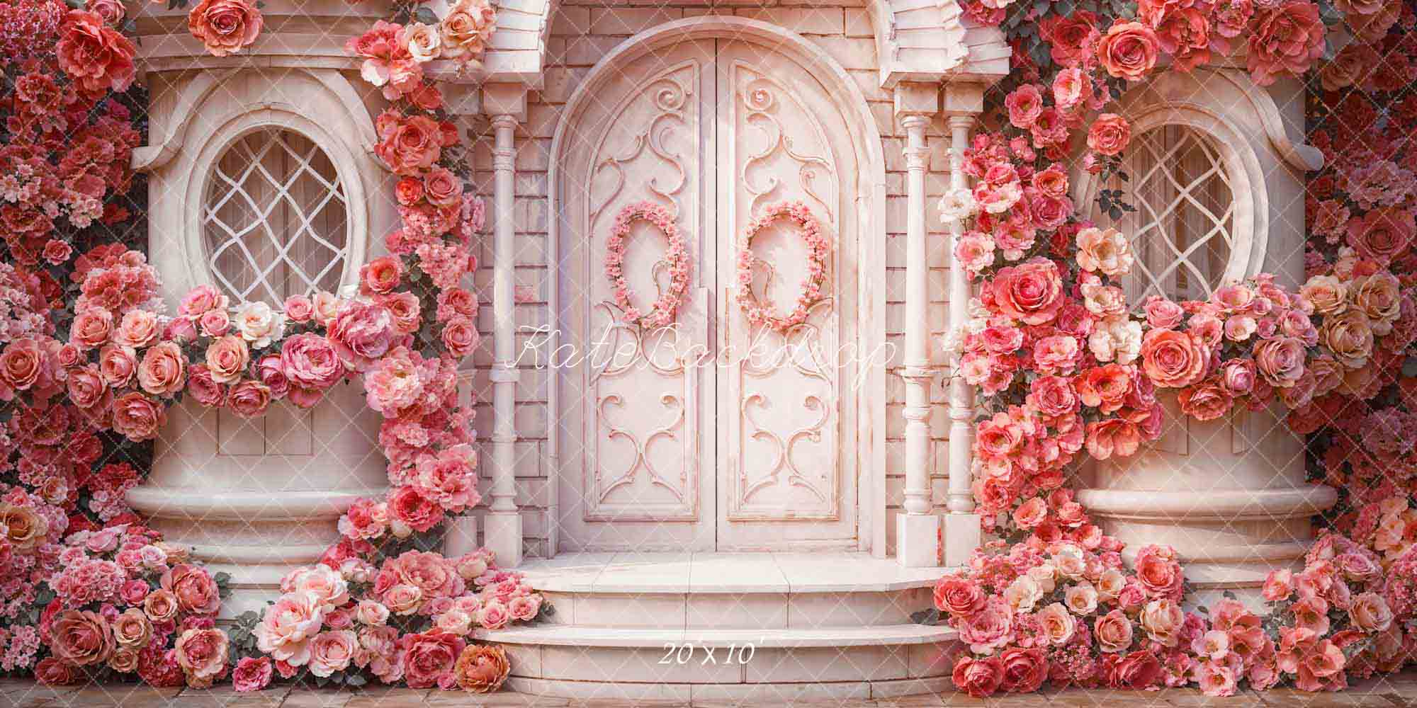 Kate Valentine's Day Pink Flowers House Backdrop Designed by Emetselch - Kate Backdrop AU