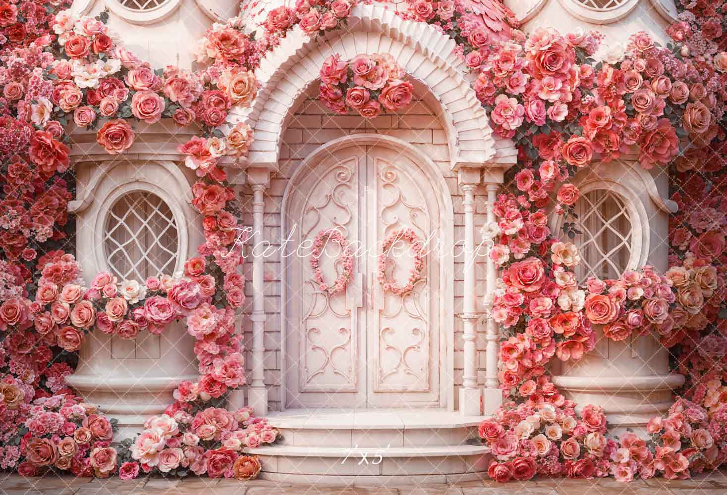 Kate Valentine's Day Pink Flowers House Backdrop Designed by Emetselch - Kate Backdrop AU