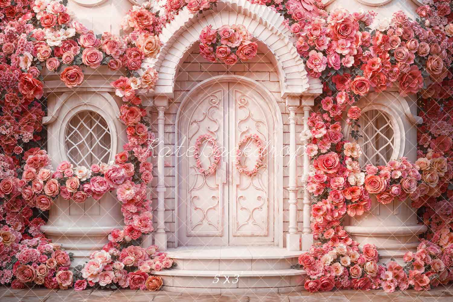 Kate Valentine's Day Pink Flowers House Backdrop Designed by Emetselch - Kate Backdrop AU