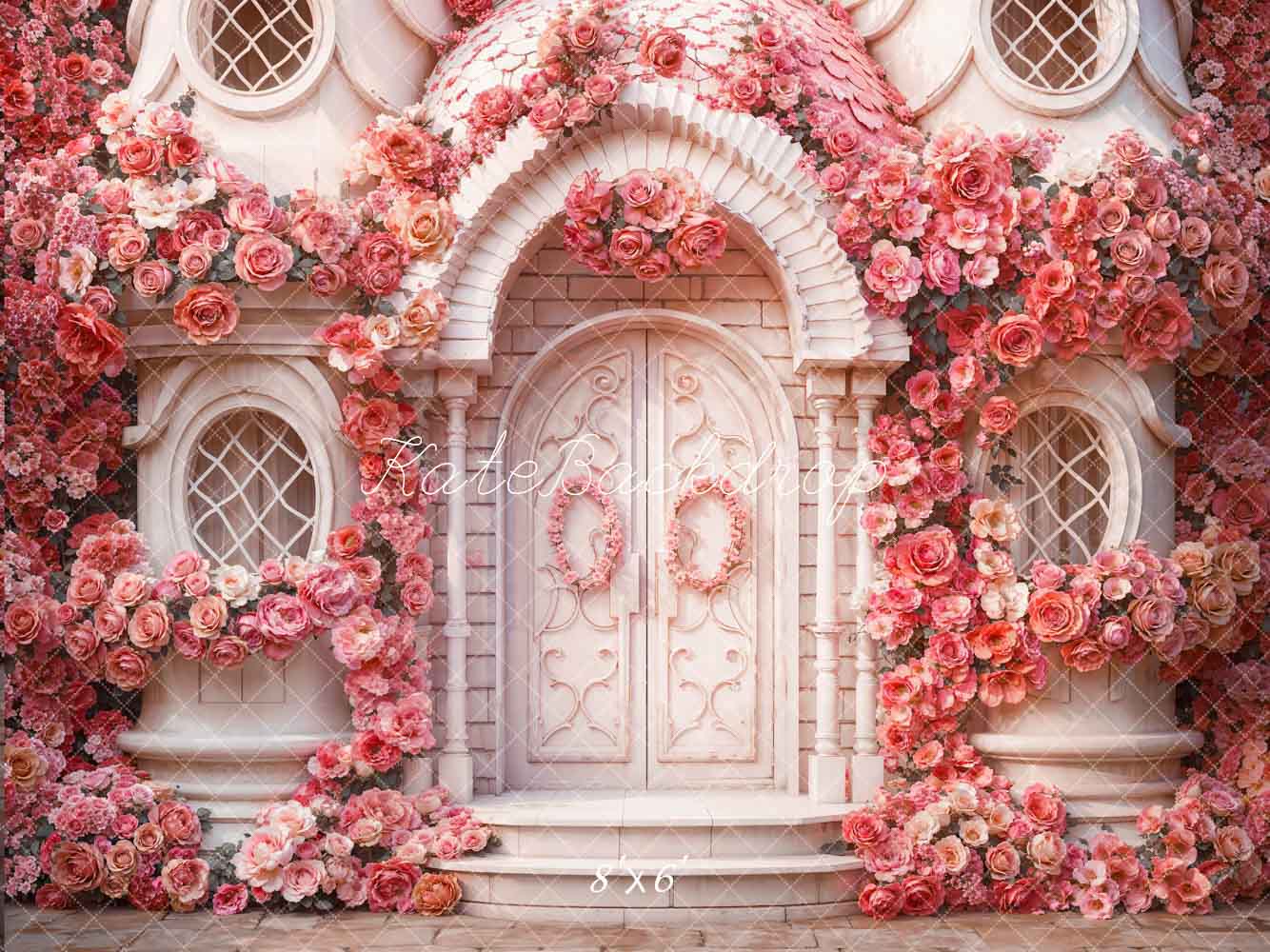 Kate Valentine's Day Pink Flowers House Backdrop Designed by Emetselch - Kate Backdrop AU