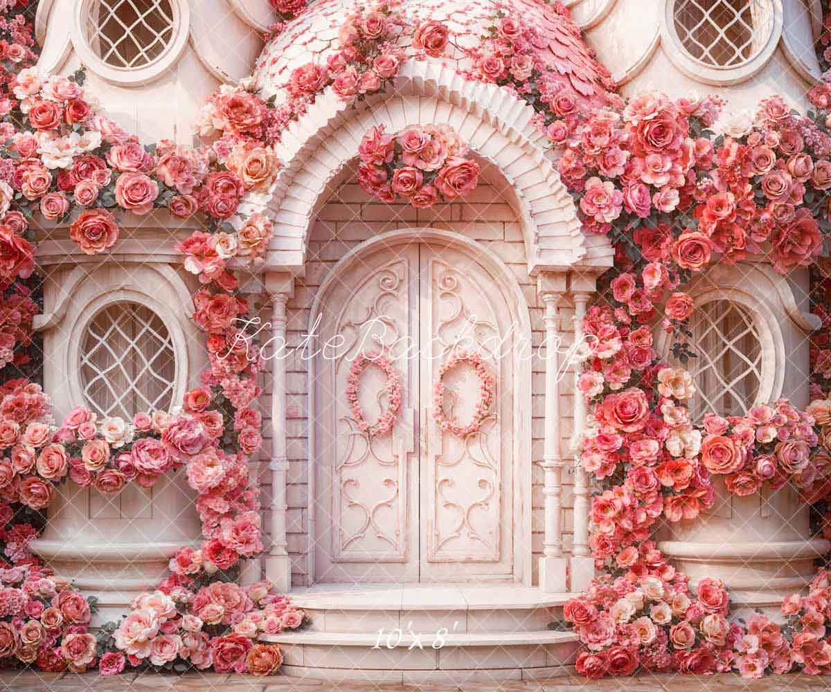 Kate Valentine's Day Pink Flowers House Backdrop Designed by Emetselch - Kate Backdrop AU