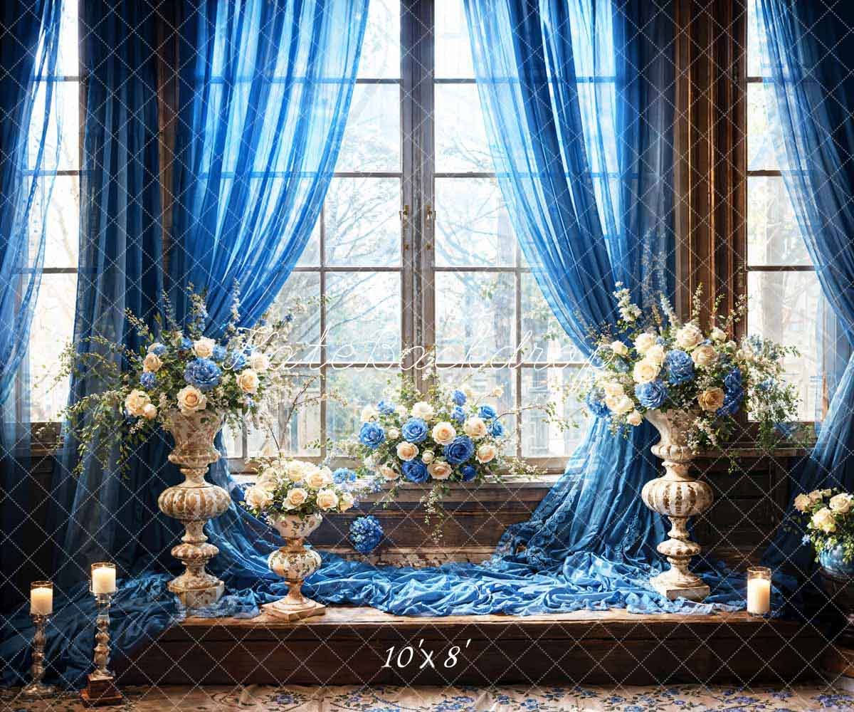 Kate Blue Flowers Candles Window Room Backdrop Designed by Emetselch - Kate Backdrop AU