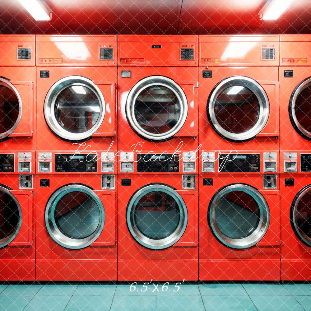 Kate Laundry Day Red Washing Machine Room Backdrop Designed by Emetselch - Kate Backdrop AU