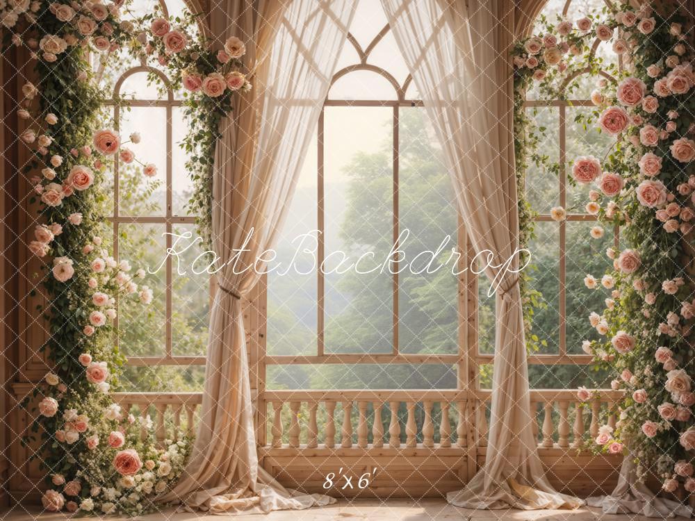 Kate Spring Flowers Window Room Fleece Backdrop Designed by Emetselch - Kate Backdrop AU