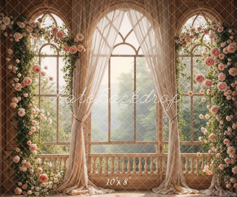 Kate Spring Flowers Window Room Fleece Backdrop Designed by Emetselch - Kate Backdrop AU