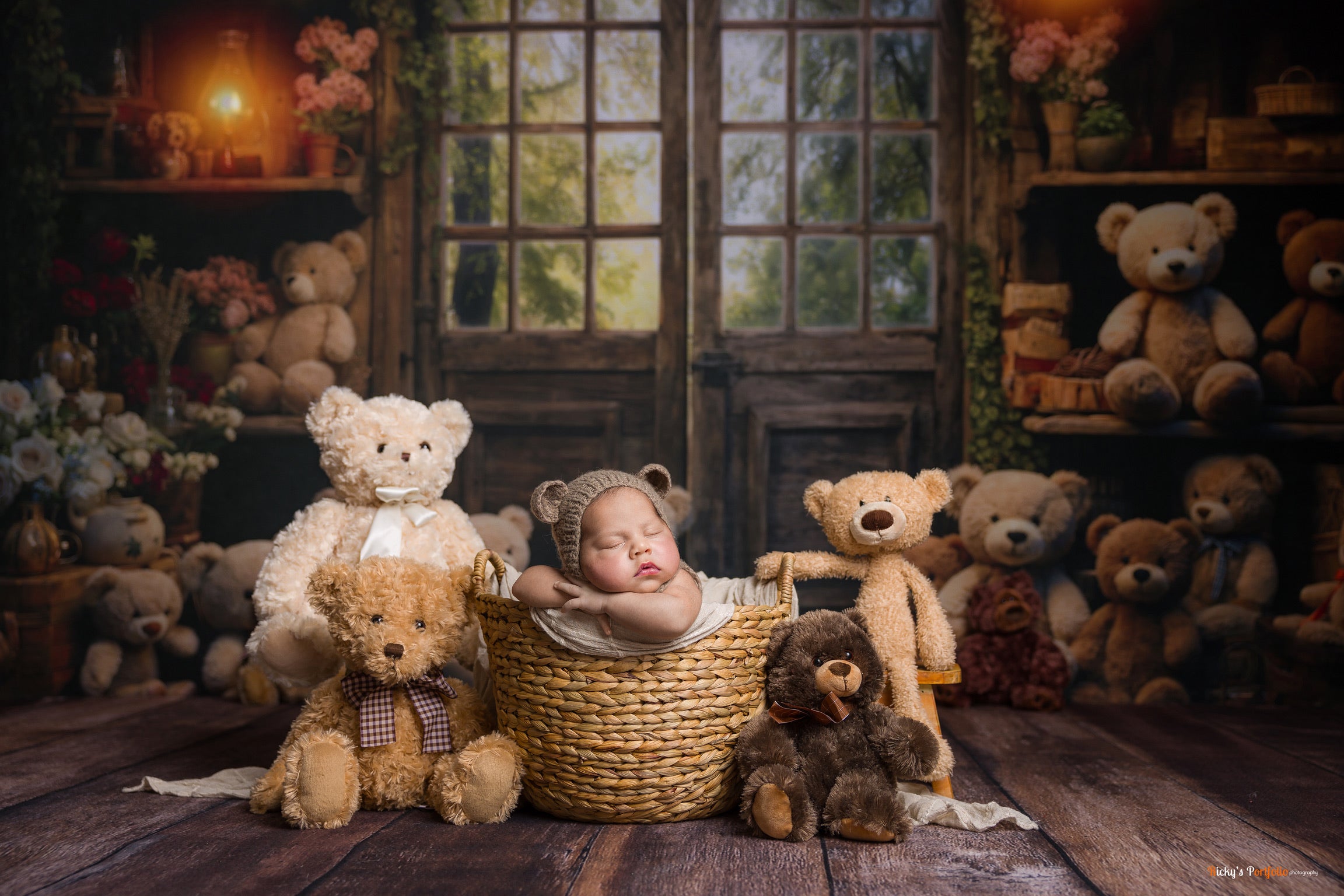 Kate Spring Bear Lantern Cabin Backdrop Designed by Emetselch - Kate Backdrop AU