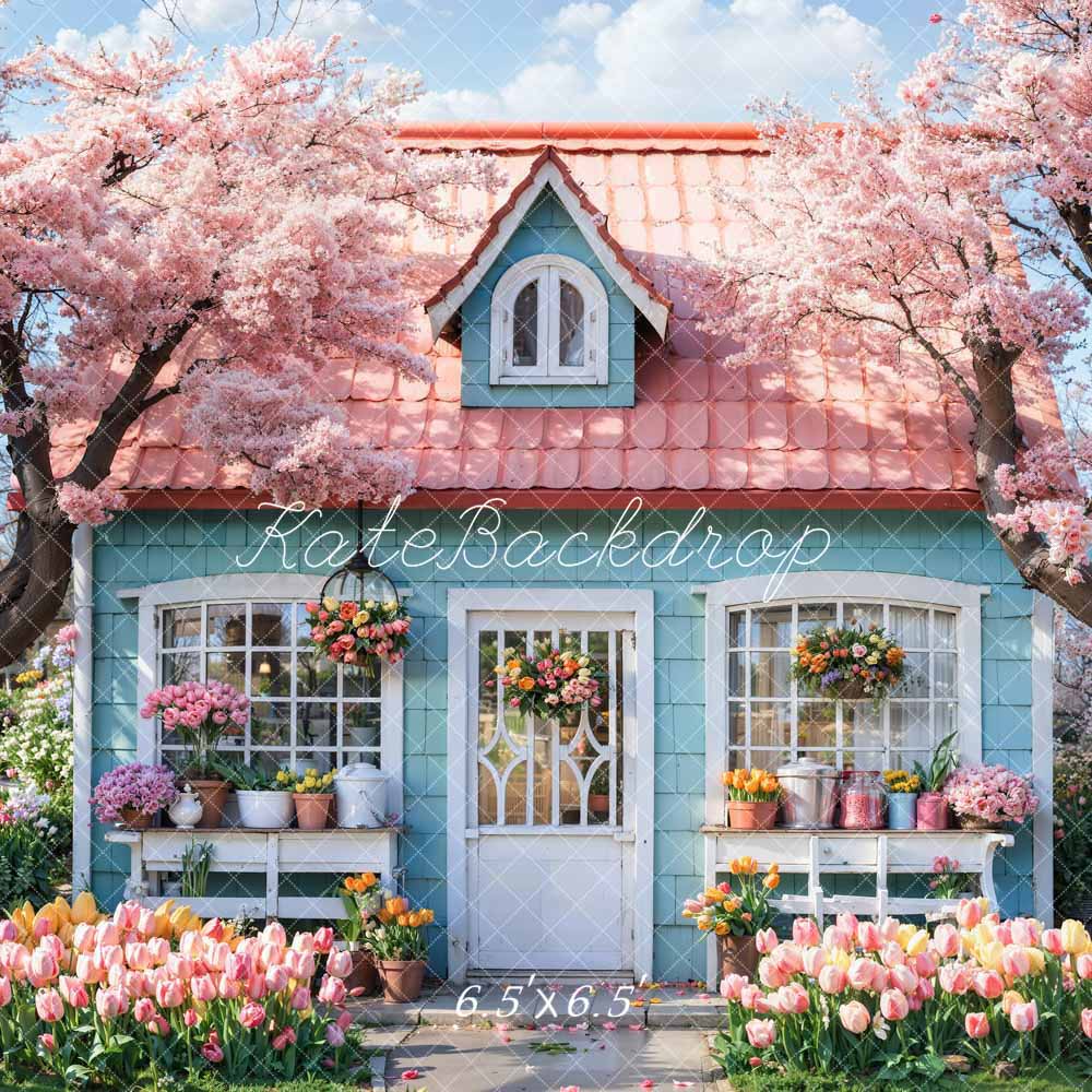 Kate Spring Pink Flowers Tree House Backdrop Designed by Emetselch - Kate Backdrop AU