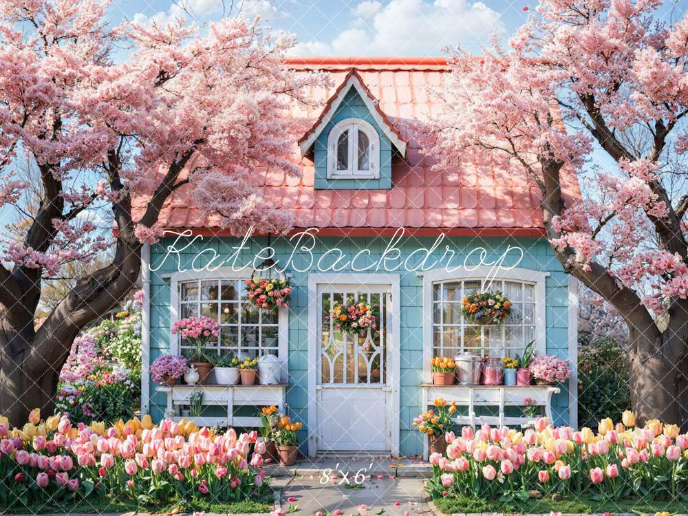 Kate Spring Pink Flowers Tree House Backdrop Designed by Emetselch - Kate Backdrop AU