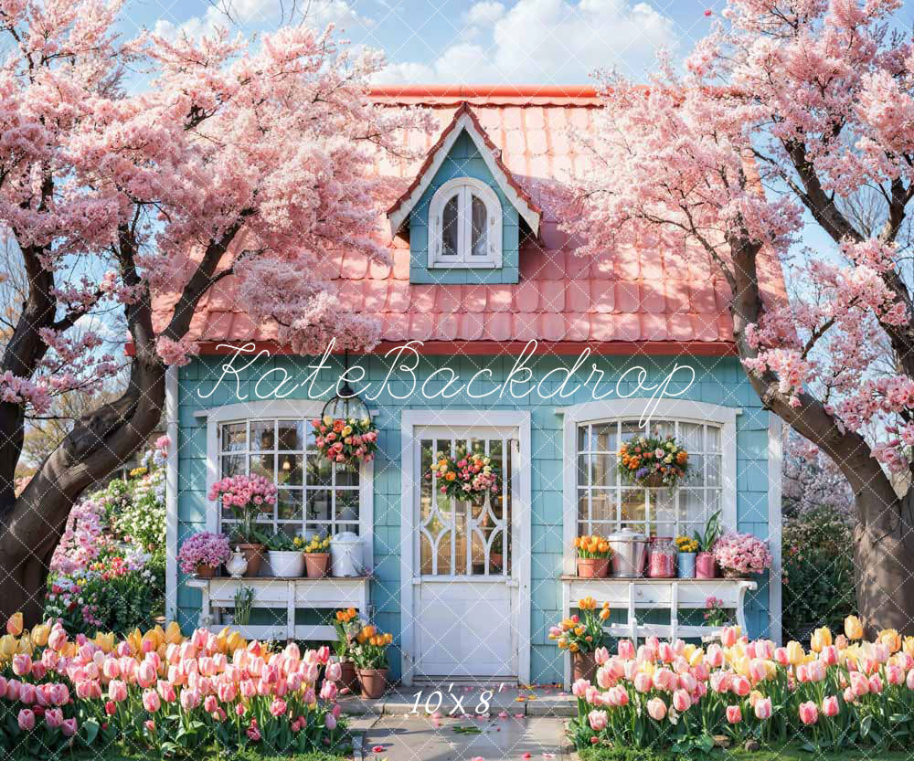 Kate Spring Pink Flowers Tree House Backdrop Designed by Emetselch - Kate Backdrop AU