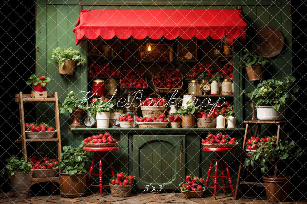 Kate Spring Green Plant Strawberry House Backdrop Designed by Emetselch - Kate Backdrop AU