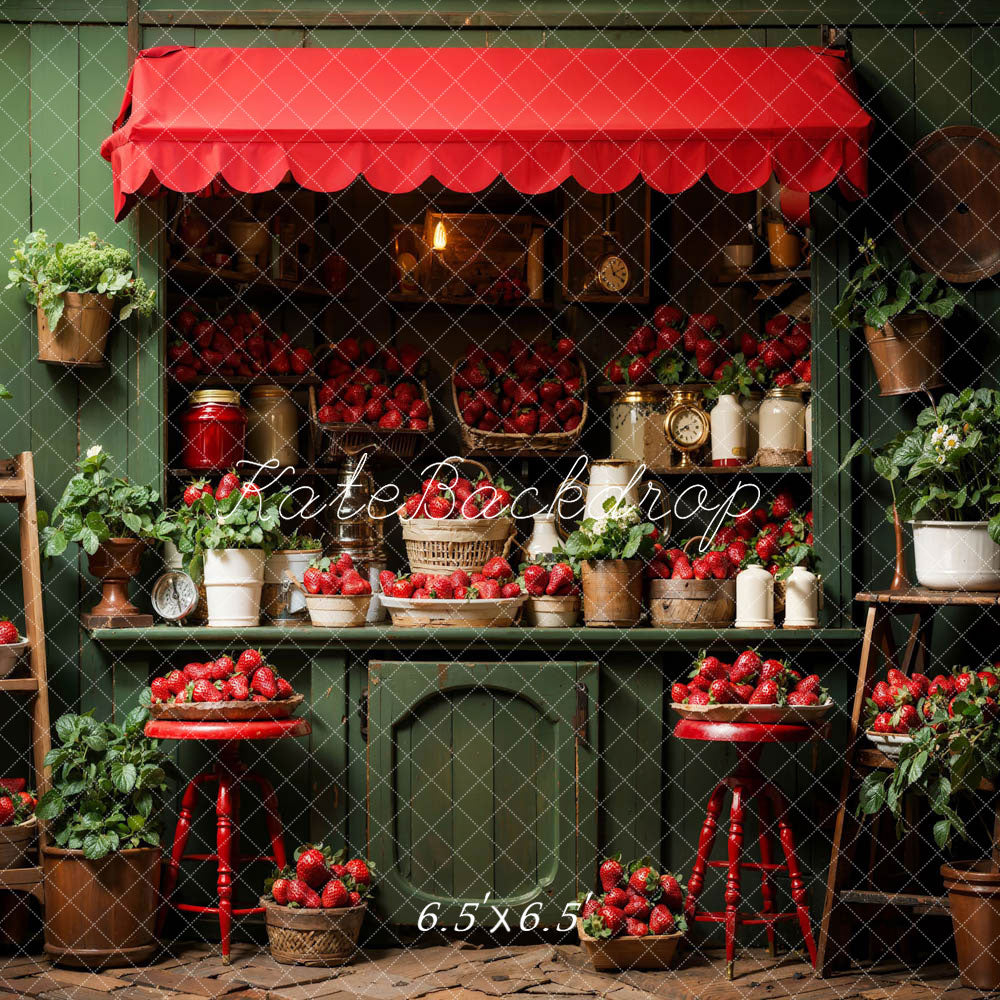 Kate Spring Green Plant Strawberry House Backdrop Designed by Emetselch - Kate Backdrop AU