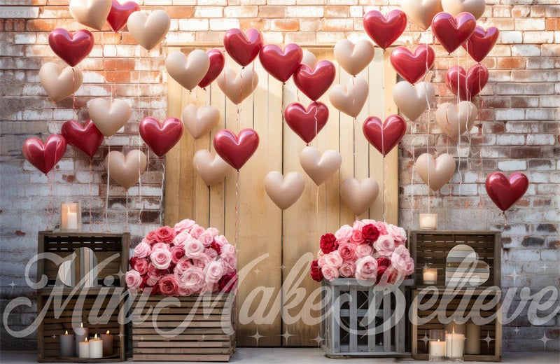 Kate Interior Barn Red White Balloons Valentine Backdrop Designed by Mini MakeBelieve - Kate Backdrop AU
