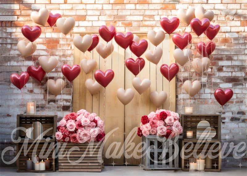Kate Interior Barn Red White Balloons Valentine Backdrop Designed by Mini MakeBelieve - Kate Backdrop AU