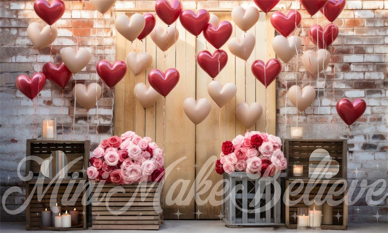 Kate Interior Barn Red White Balloons Valentine Backdrop Designed by Mini MakeBelieve - Kate Backdrop AU