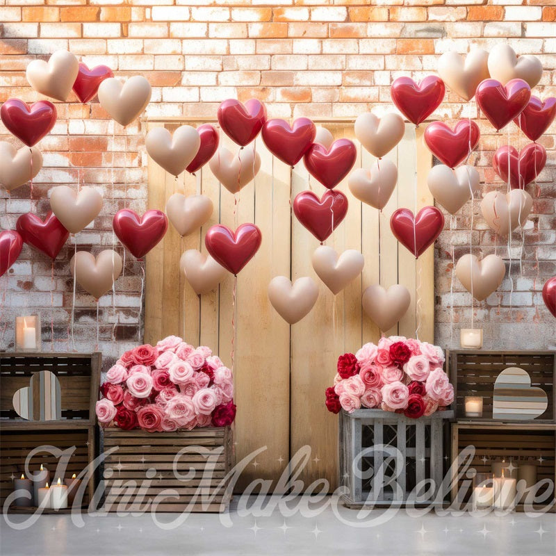 Kate Interior Barn Red White Balloons Valentine Backdrop Designed by Mini MakeBelieve - Kate Backdrop AU